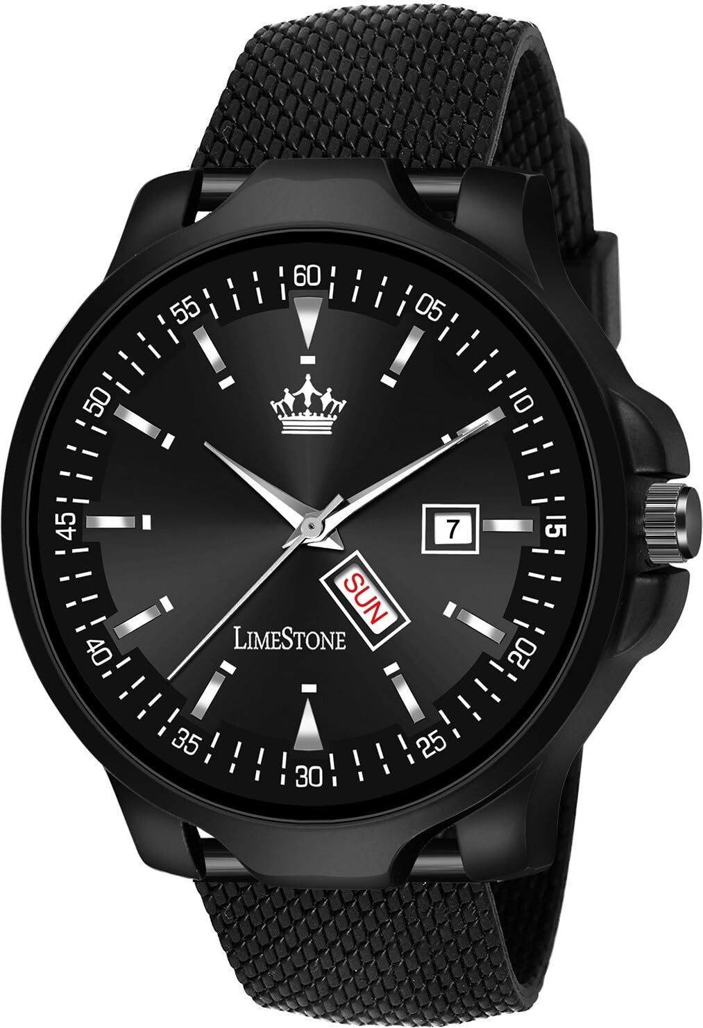 Mesh Strap All Black Day and Date Functioning Quartz Analog Watch