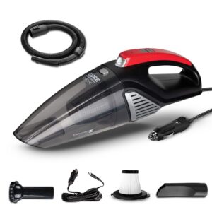 car Vac 100 Watts Powerful Suction Vacuum Cleaner with Washable HEPA Filter, 3 Vehicles Accessories,Compact,Light Weight & Easy to use (Black and Red)