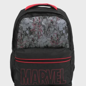 Unisex Black Marvel Printed Backpack