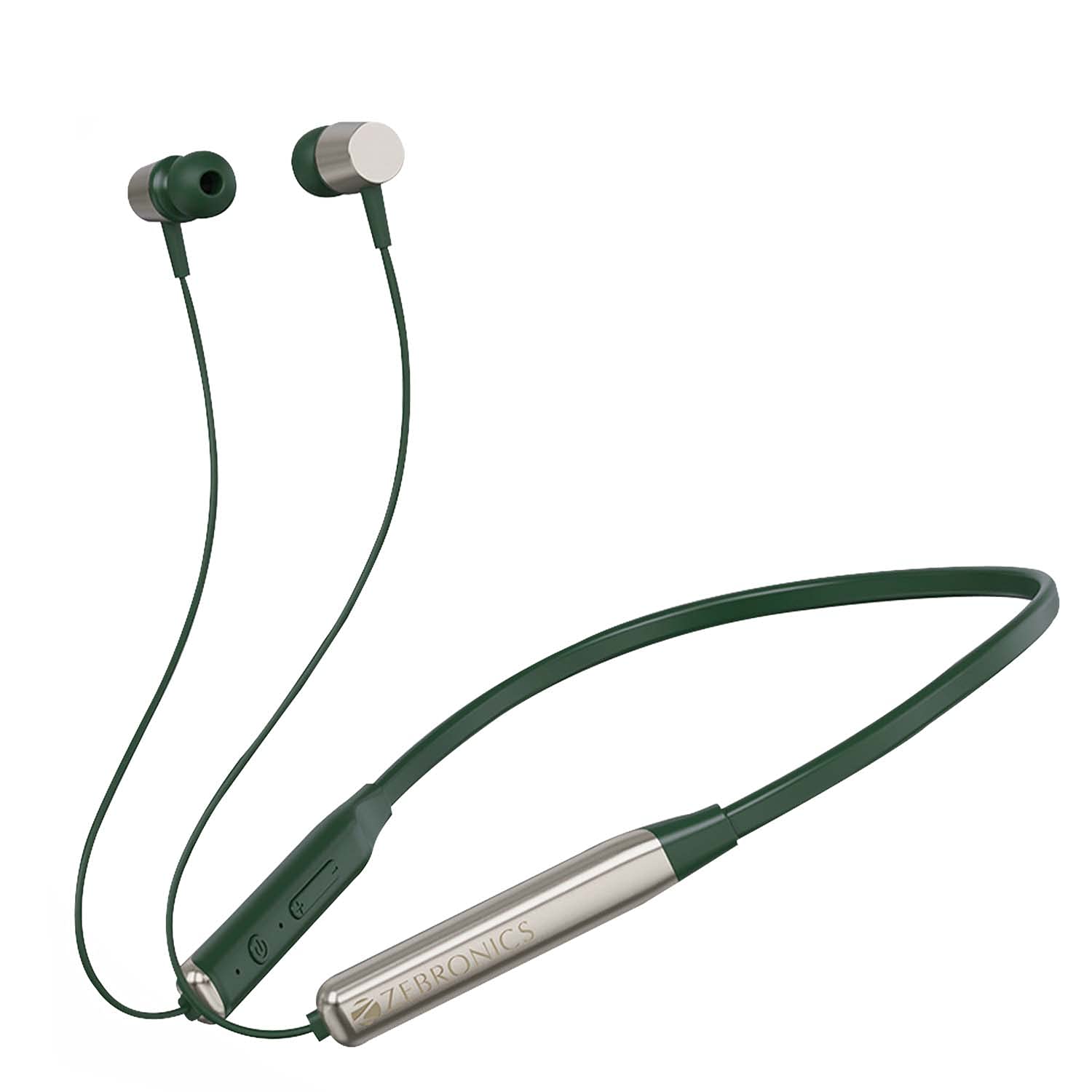Zeb-Evolve BTv5.0, Voice Assistant, Rapid Charge, Dual Pairing, Call Function, Magnetic Earpiece Bluetooth Wireless in Ear Earphones with Mic (Metallic Green)