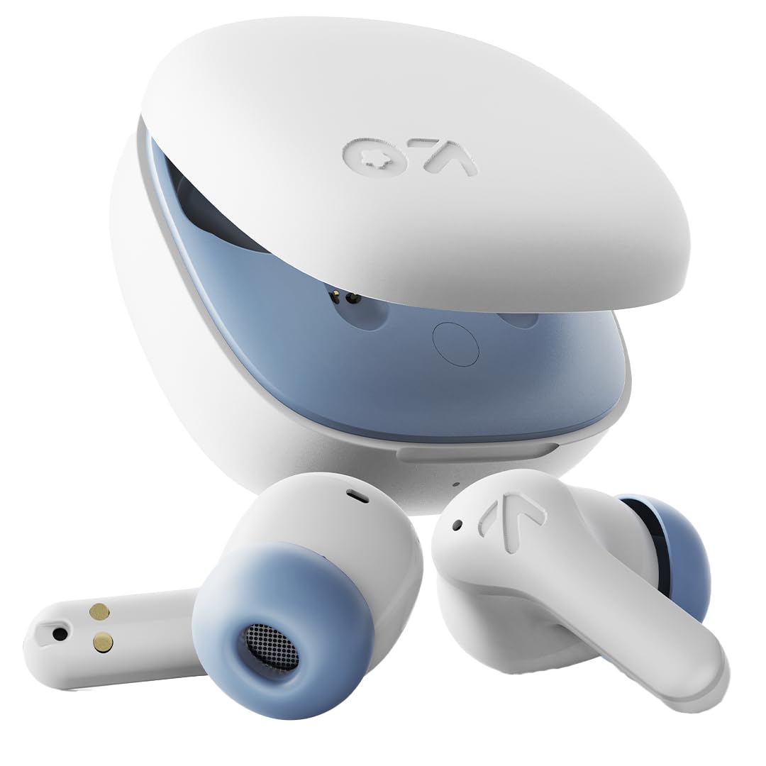 GOBOULT Made in India K10 Ear Buds Wireless with 50H Playtime, 4 Mics for Clear Calling, 45ms Low Latency Gaming, IPX5, 10mm Bass Drivers Earbuds Buds TWS Bluetooth Wireless Earphones (Ice Blue)