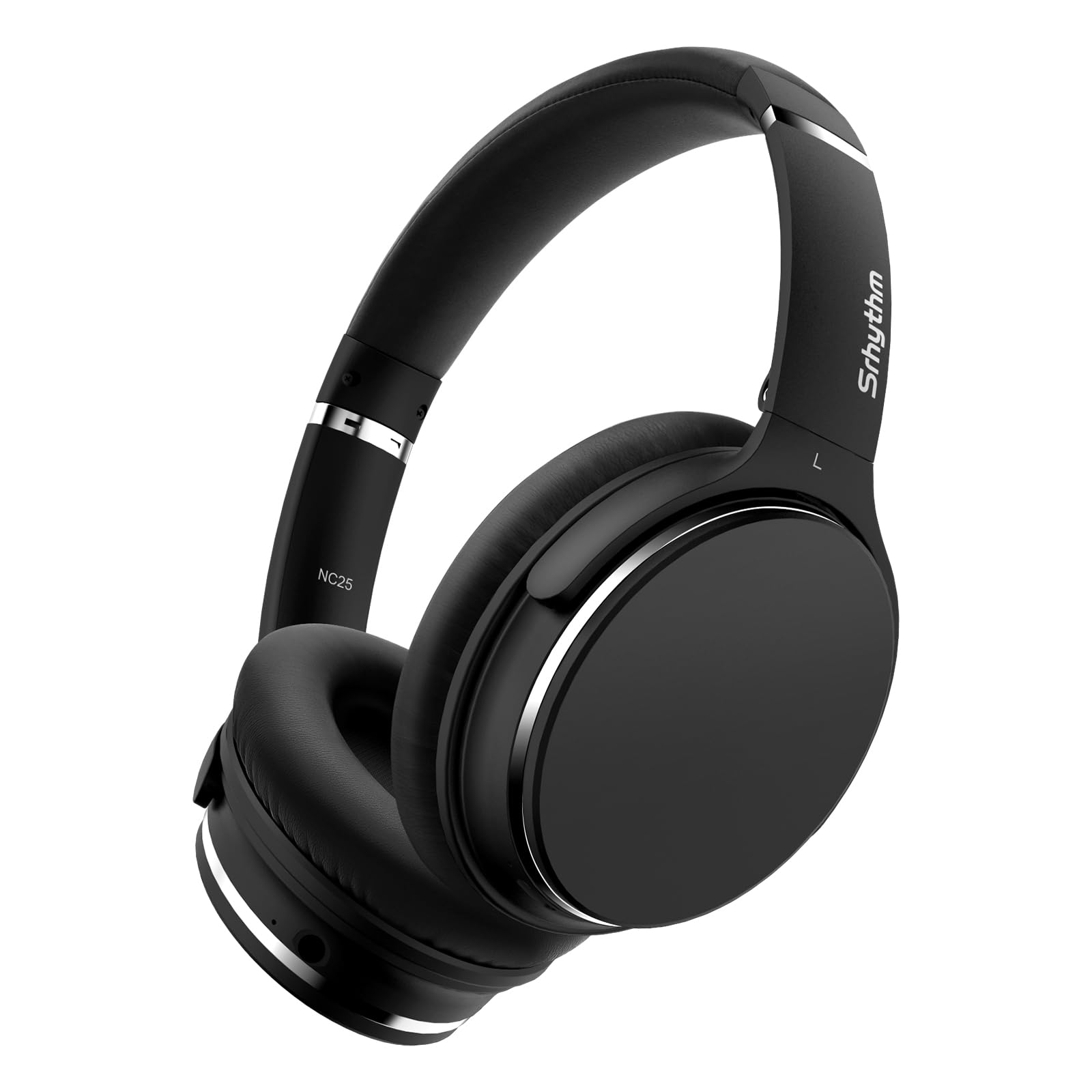Srhythm NC25 Hybrid Noise Cancelling Headphones Over Ear, Wireless Bluetooth 5.3, 50H Playtime, Transparency Mode,Black