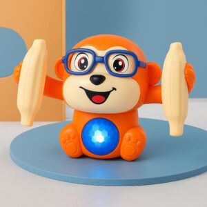 Kidsmate Dancing Monkey Toy for Kids | Tumbling, Rolling & Spinning Toy with Bright LED Lights, Sound Effects | Voice Activation with Motion Sensor | Interactive Play for Toddlers & Kids - Orange