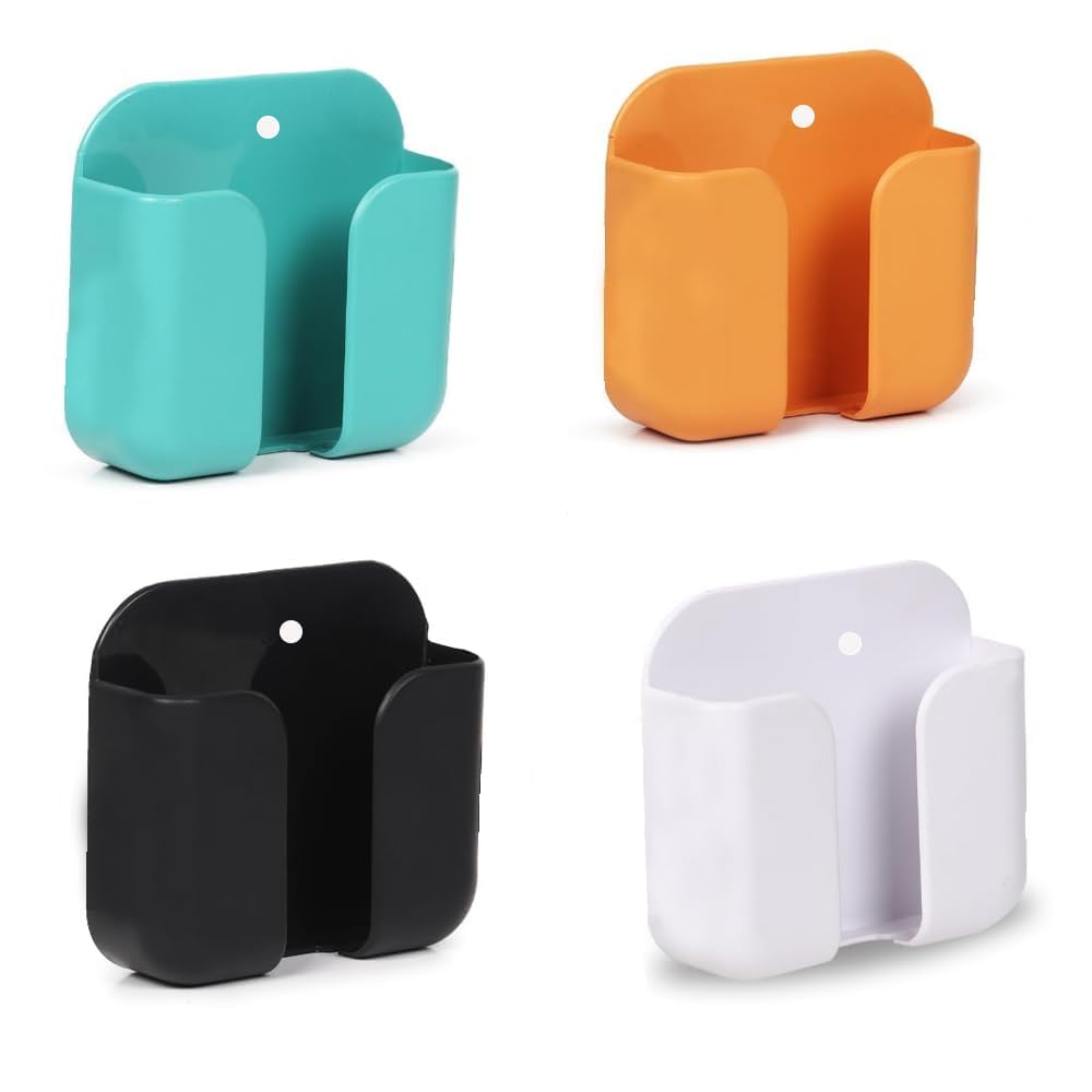 WALLVIEW TECH Pack of 4 Wall Mount Self-Adhesive Wall Storage Mobile Holder | Mobile Phone Charging Bracket | Multipurpose Organizer Wall Mount Holder for Remotes,Phone (Multicolour)