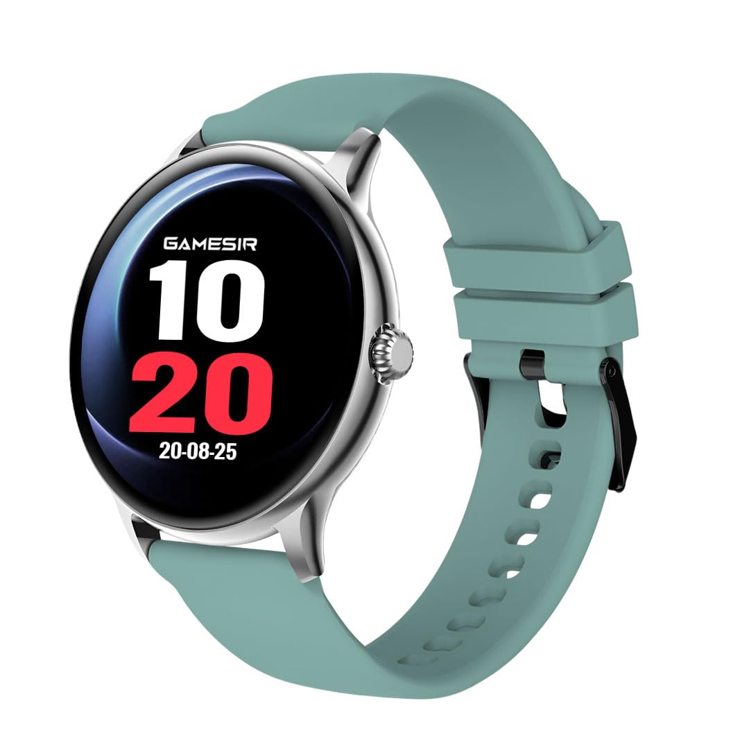 GameSir Glavito Round Dial Smartwatch with 1.49" AMOLED Display, 100+ Sports Modes, IP67, Bluetooth Calling, Functional Crown Control, Health Tracking, 100+ Watch Faces for Men & Women (Light Green)