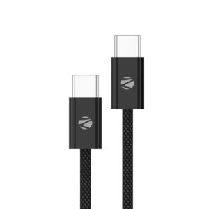 ZEBRONICS TT60+ Type C - Type C Braided Cable, 60 Watts, Rapid Charging, Charge & Sync, 1 Meter, Compatible with iPhone 15 | Samsung | OnePlus | Xiaomi | Realme | Oppo Black