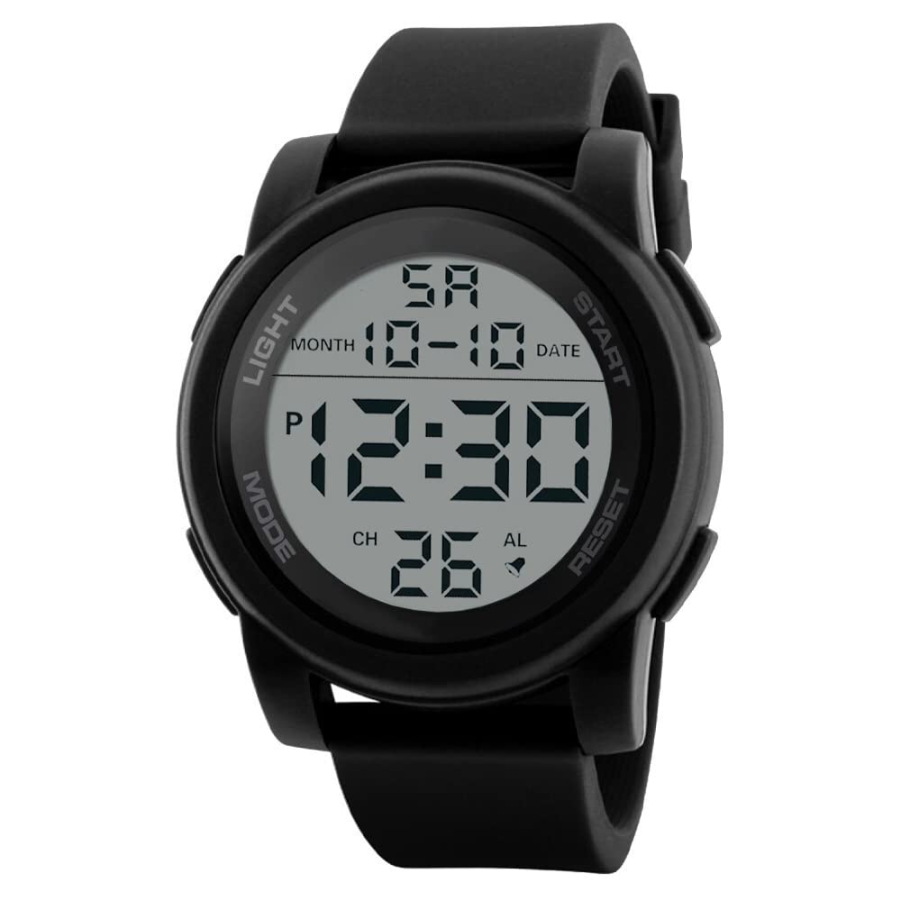 LED Digital Rubber Sports Multi Functional Dial Watch for Mens Boys (White Dial & Black Colored Strap) -WCH46