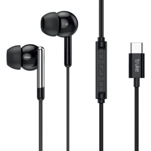 truke Bass H1 Premium in-Ear Type-C Wired Earphones w/ 13mm Titanium Drivers, Rich Deep Bass, Smart in-Line Controls for Music & Calls, Built-in HD Mic, Lightweight Design & Tangle-Free Cable (Black)