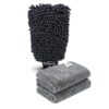 SOFTSPUN Microfiber Single Side 1 Piece Chenille Glove,1700 GSM Grey+20X30cm Cleaning Wipe 2Pcs | Multi-Purpose Super Absorbent and Perfect Wash Cleaning for Bike Auto,Cars Both Interior and Exterior