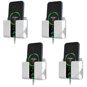 Prolet Wall Mounted Mobile Holder Storage Case for Remote, Wall Mounted Mobile Stand/Multi Purpose Stand with Hole for Phone Charging (White-P4, Pack of 4)