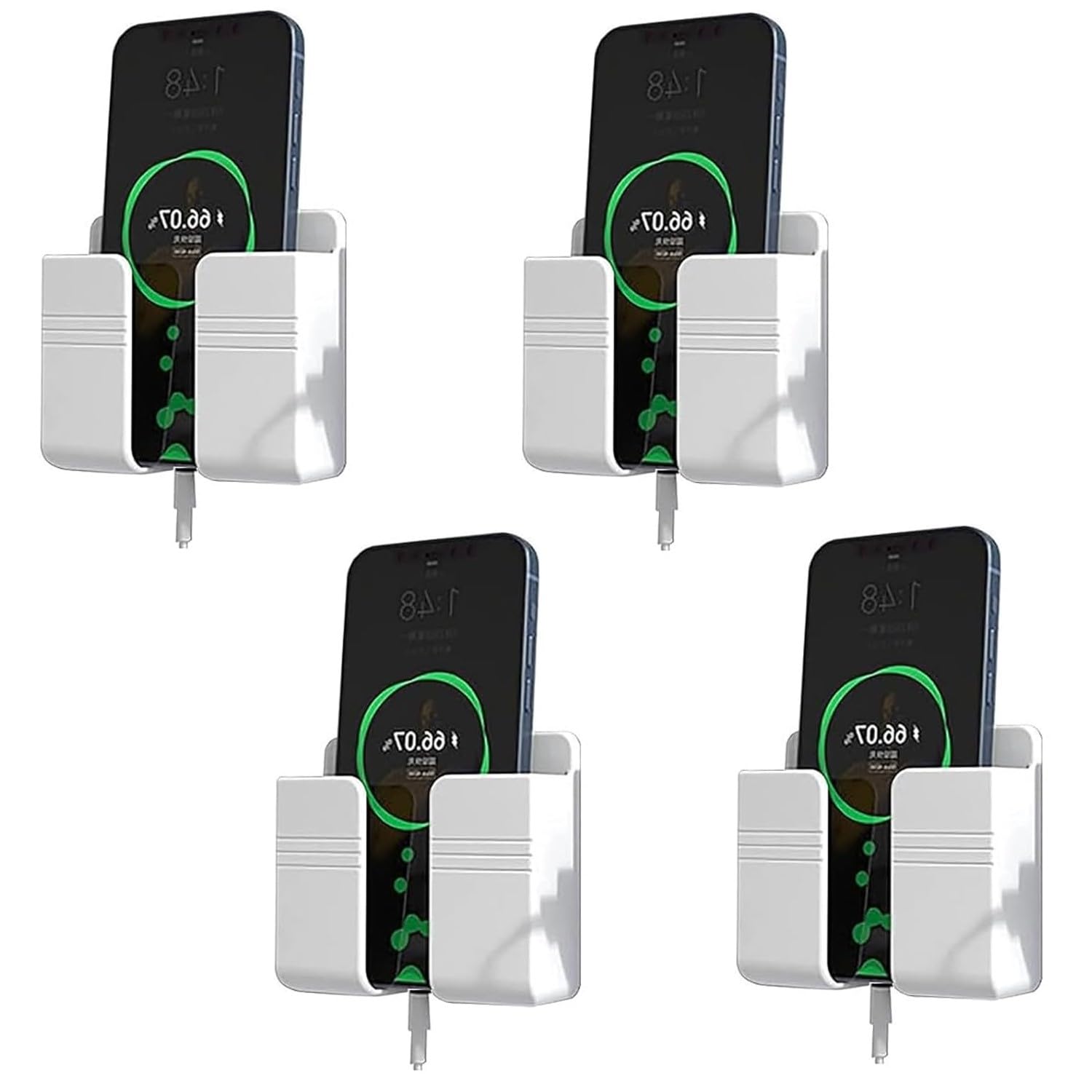 Prolet Wall Mounted Mobile Holder Storage Case for Remote, Wall Mounted Mobile Stand/Multi Purpose Stand with Hole for Phone Charging (White-P4, Pack of 4)