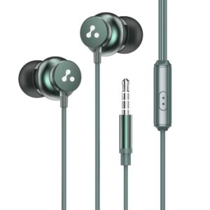 Ambrane Stringz 38 Wired Headphones with Mic, Powerful HD Sound with High Bass, Tangle Free Cable, Comfort in Ear Fit, 3.5mm Jack (Green), Normal