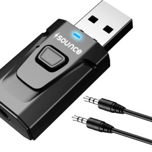 Sounce 2 in 1 Bluetooth 5.0 Transmitter Receiver | 3.5mm Stereo Audio Adapter with Mic | Portable Design | Driverless Plug and Play | Easy Slide Switch Mode | 50m Range | Compatible with Car, Aux