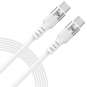 Zebronics Wattz 60CC2 Type-C to Type-C Soft Silicone Cable, PD 60W, 1 Meter, Durable, Charge & Sync, Rapid Charging, For Laptops, Tablets, Mobiles (White)