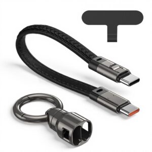 Verilux® PD 240W Type C Cable Fast Charging, Leather USB to Type C Charger Cable Compatible for iPhone 17/16/15, Galaxy S25/S24/S23, Flash Drive, Portable Travel, Blcak 0.2M/0.66Ft