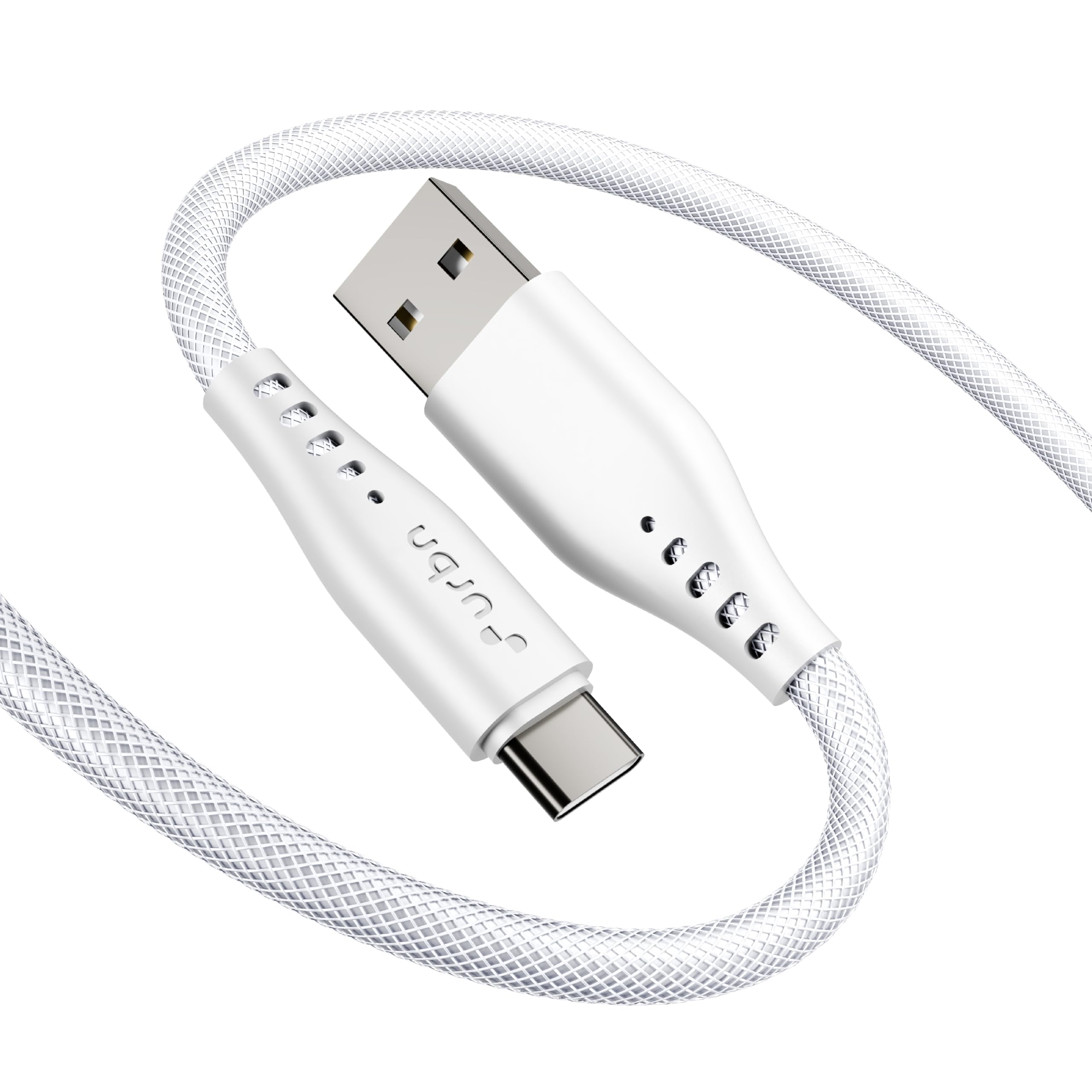 Flow Cord 25W Super Fast Charging Cable | USB-A to Type C | Supports Apple Car Play & Android Auto| Super Fast Charging and Data Transfer | Nylon Braided 1.5 Meter | 6 Months Warranty (White)