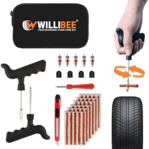 WILLIBEE 8-in-1 (Pack of 30 Strips) Tubeless Tyre Puncture Repair Kit for Bike & Car | Heavy-Duty Puncher Kit (with Storage Bag)