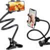 Sounce Heavy Duty Metal Mobile Stand Holder Flexible Desk Clamp Phone Mount with Long Gooseneck, Anti-Slip Grip, Multi-Angle Rotation for Bed, Table, Office, Online Classes, and More – Universal Fit